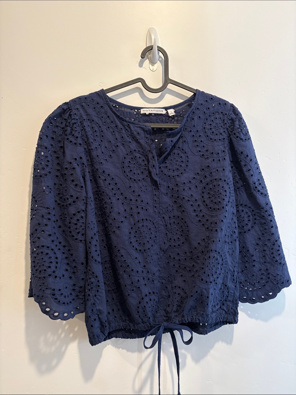 NOTATIONS Navy Eyelet Tie-Waist Tunic